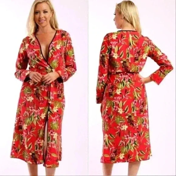 RED FLORAL DUSTER CARDIGAN - Picture 1 of 3